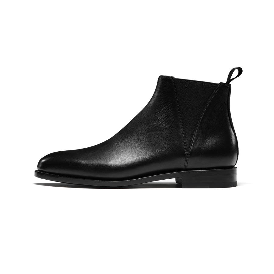 TRUFFAUT Top Grain Cow Leather Short Chelsea Boots 2.6cm Men's Black