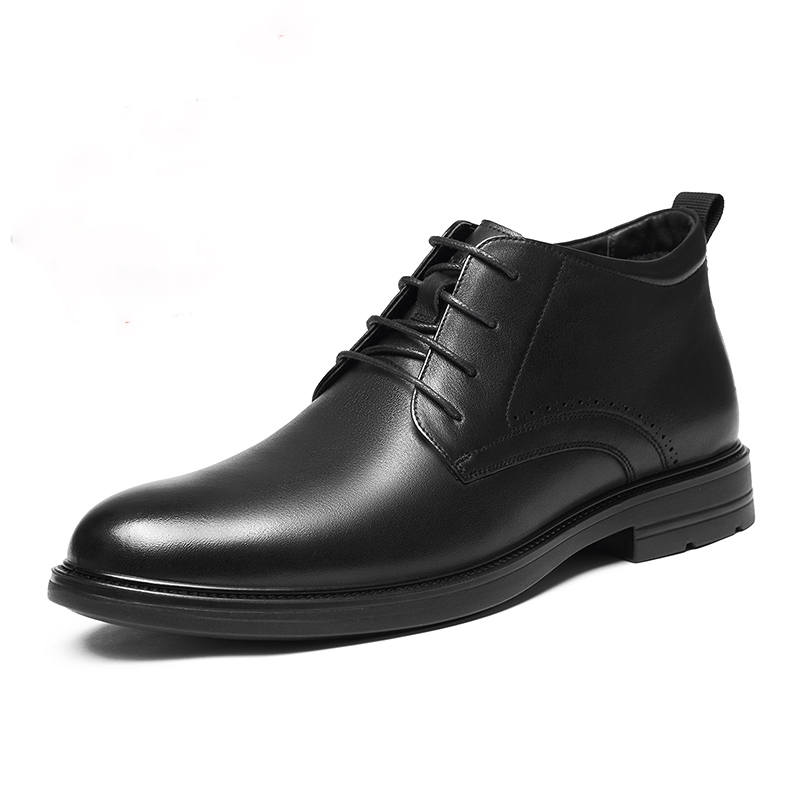 AOKANG Cow Leather Trendy Fashion, Business Formal Thickened And Fleece Lined Casual Shoes Men's Black