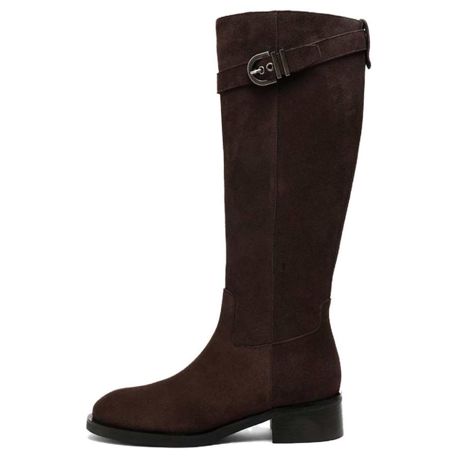 BOERDIQI Cow Split Leather Slimming Fleece Lined Comfortable Fashion Knee high Boots 3.9CM Women's