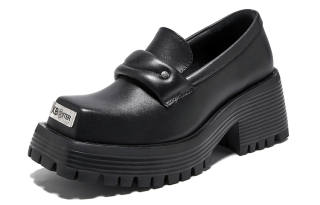 XB-ITER XB ITER Top Grain Cow Leather Chunky Heel High Heels Women's Black