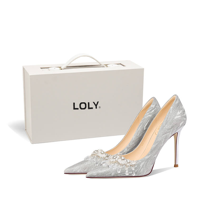 LOLY Fairy Style High Heels Summer Artificial Leather Slim Heel Formalwear Unlined Shoes Women's Silver