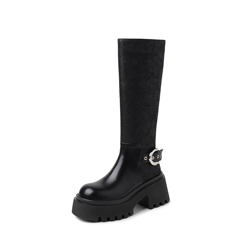 YIKEFEI Top Grain Cow Leather Knee high Boots Women's