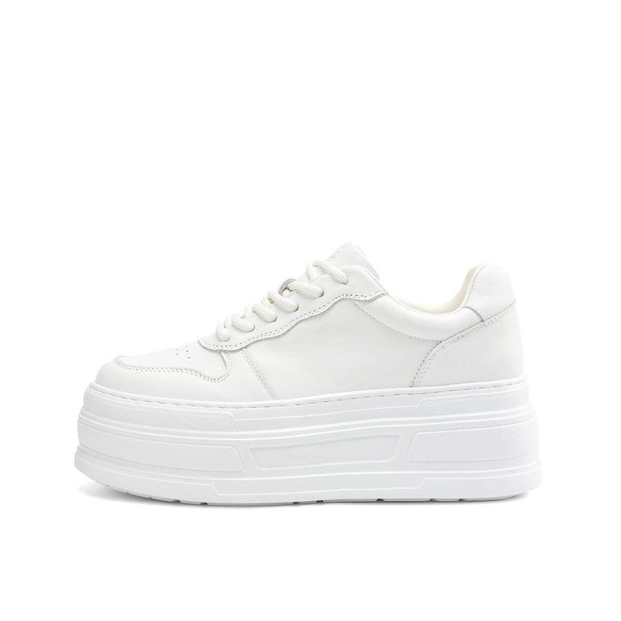 BOERDIQI White Sneakers Cow Leather Lightweight Breathable Height Increasing Lightweight Breathable Height Increasing