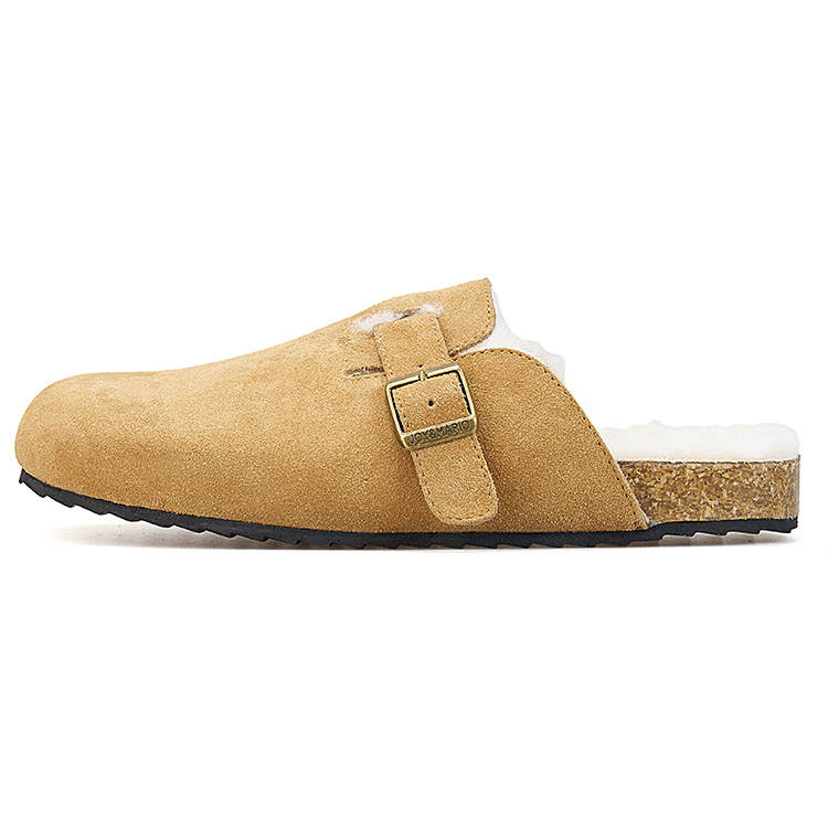 Joy&Mario Vintage Versatile Birkenstock Style Fleece Lined Shoes Closed Toe Slippers Women's Camel
