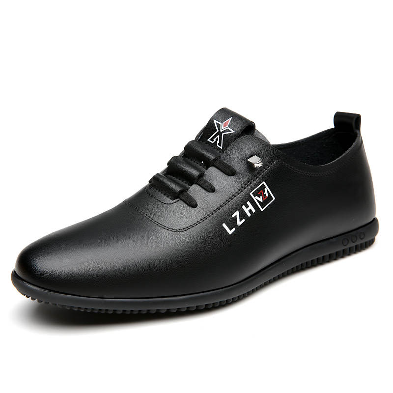 CKVUSAMG Casual Leather Shoes Men's Low Top Black/White