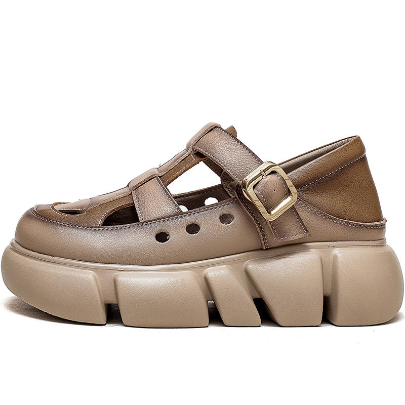 JIEZHOU Top Grain Cow Leather Roman Sandals 5CM Women's