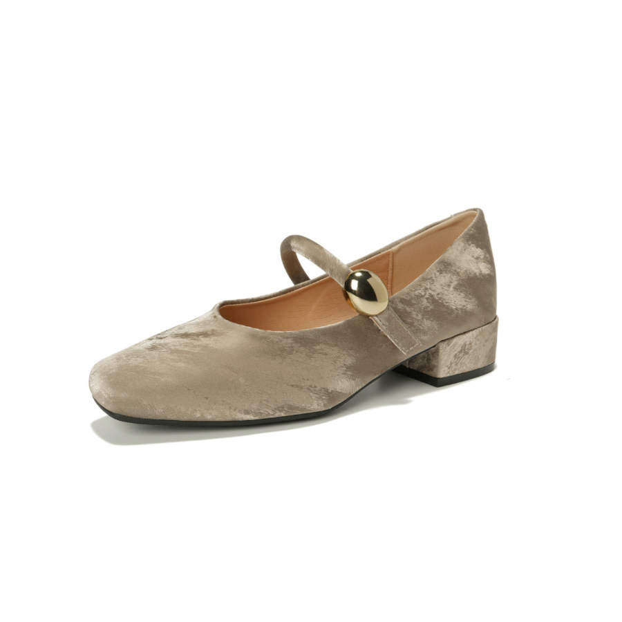 QITUMAUL Satin Chunky Heel Mary Jane Shoes Women's Champagne