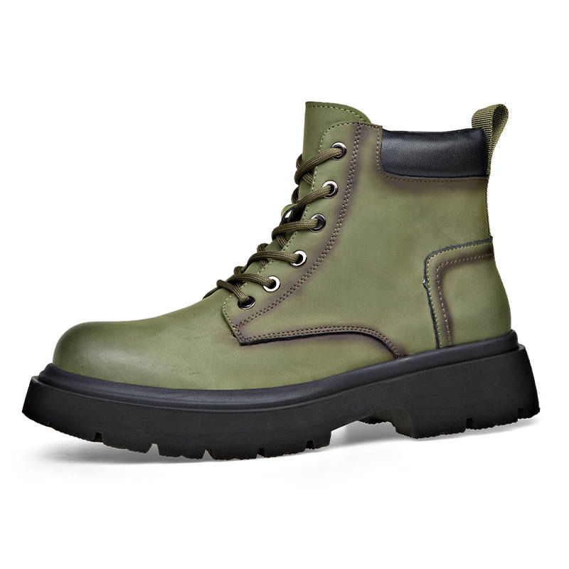 KAQIAODI Cow Split Leather Crew Combat Boots Men's
