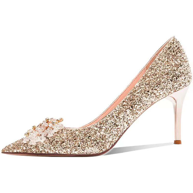 LUNNIFEIYA Pu Slim Heel High Heels Women's Champagne
