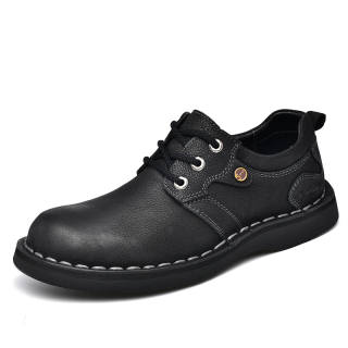Laoks Casual Leather Shoes Men's Low Top Light Brown/Dark Brown/Black
