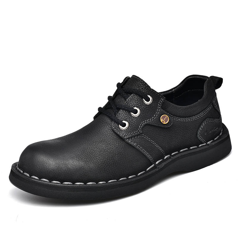 Laoks Casual Leather Shoes Men's Low Top Light Brown/Dark Brown/Black