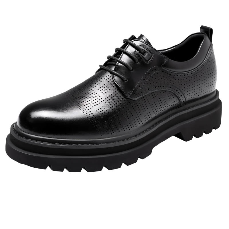 GOG Cow Leather Summer Breathable Genuine Leather Casual Shoes Men's Black
