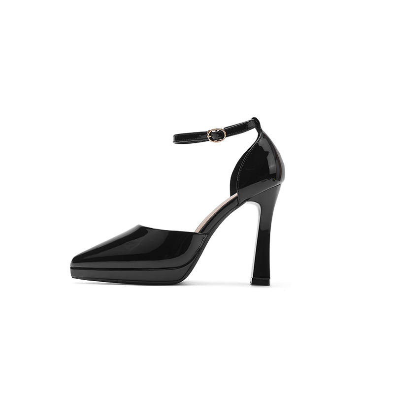 JIUXINGDAO Patent Leather Chunky Heel High Heels Women's