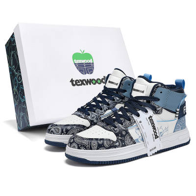 TEXWOOD Chinese Style Blue And White Porcelain Collection High top Skateboard Shoes Men's