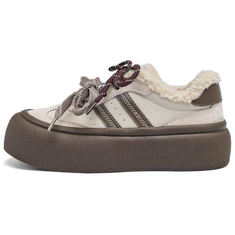 AGSDON Fleece Lined Thermal Vintage Fashion Versatile Platform Height Increasing Low top Casual Shoes Women's