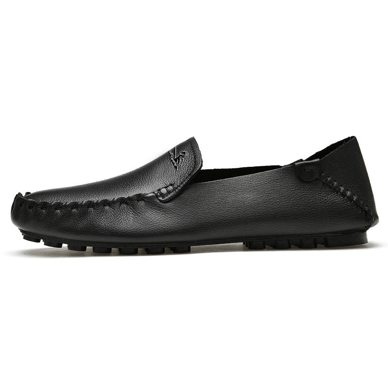 YINGLUNQISHI Top Grain Cow Leather Gommino Loafers Men's Black