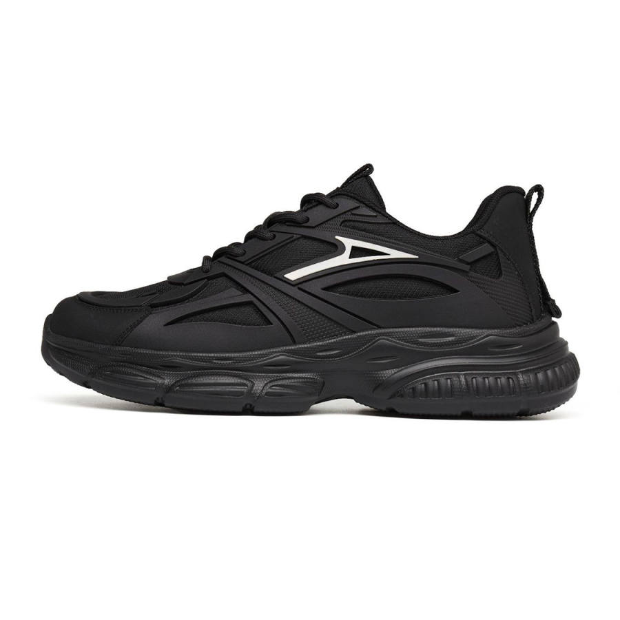 HUITE Textile, Synthetic Leather Breathable And Lightweight Low top Chunky Sneakers Men's Black