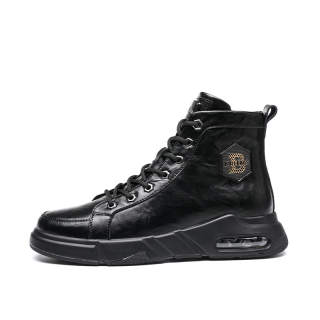 BABINDA Top Grain Cow Leather Comfortable Short Combat Boots 4cm Men's Black