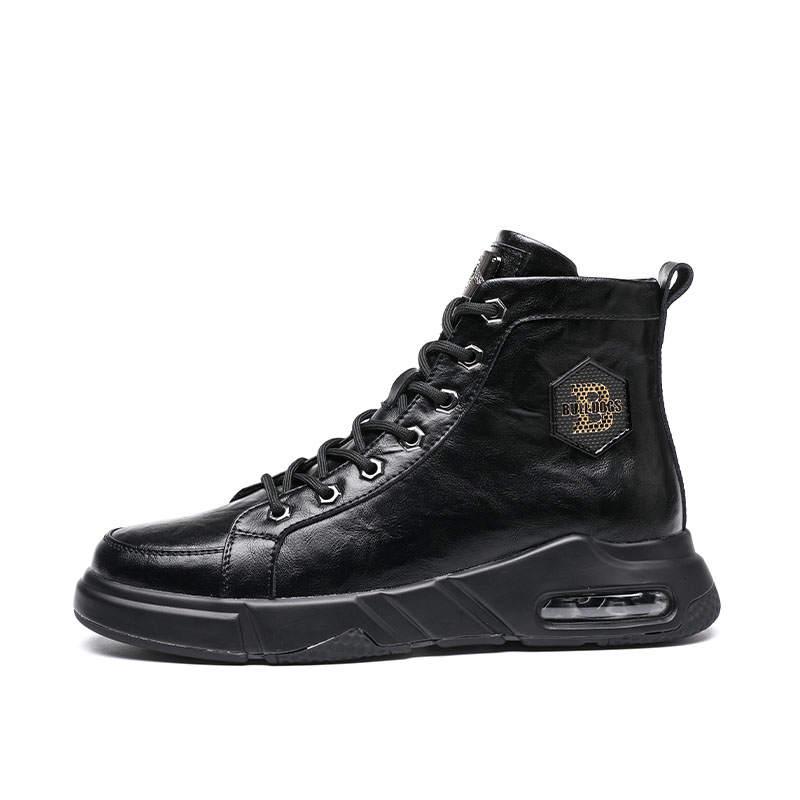 BABINDA Top Grain Cow Leather Comfortable Short Combat Boots 4cm Men's Black
