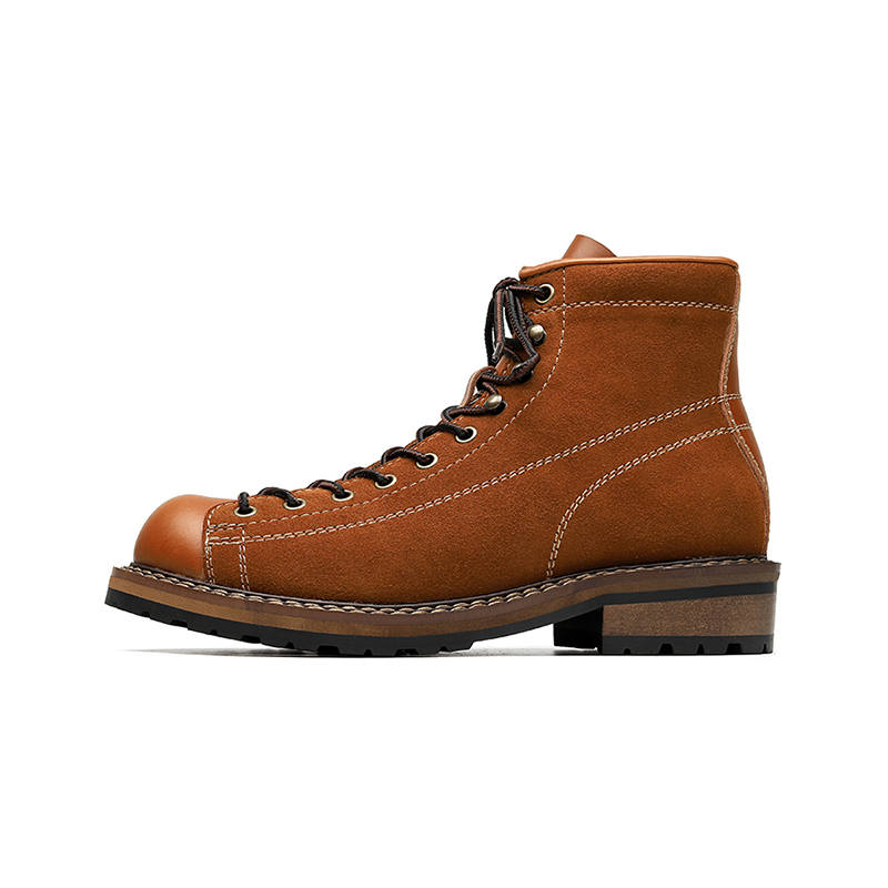 ZHENRAN ZHENRAN Cow Split Leather Combat Boots Men's Brown