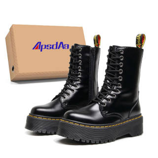 VFTS ApsdAa x VFTS Cow Leather Short Mid Calf Combat Boots Unisex Black