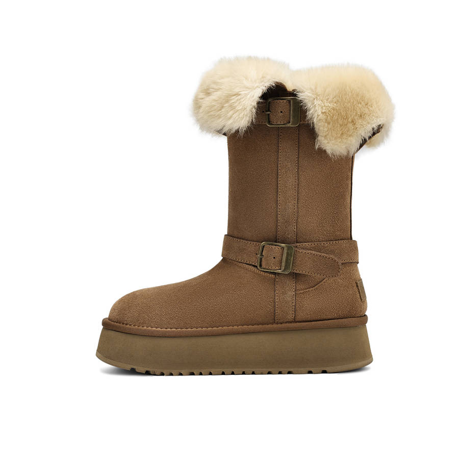 Rosa Bianca Cow Split Leather Shearling Vintage Fleece Lined Thickened Crew Snow Boots Women's