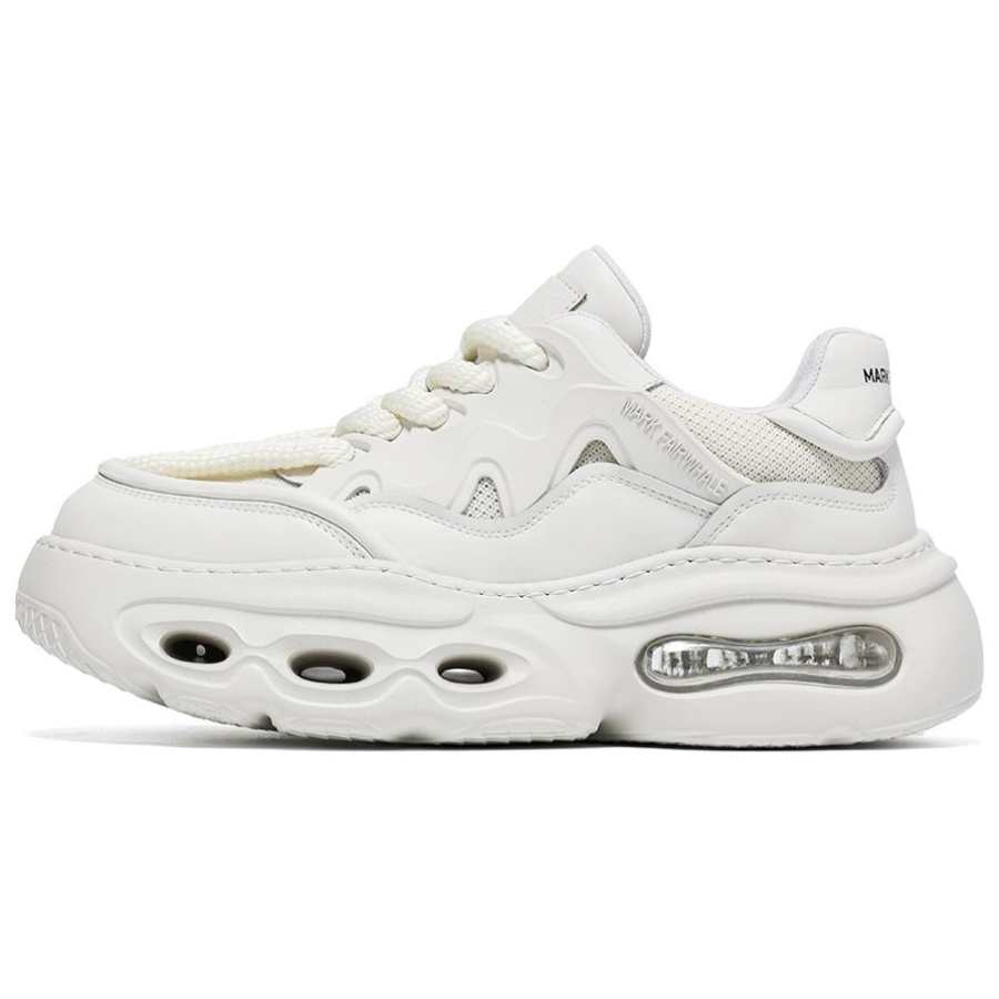 FAIRWHALE Cow Split Leather Low top Chunky Sneakers Men's Ecru/Beige Gray