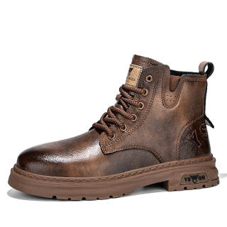 ARTHURBUILL Cow Split Leather Crew Combat Boots Men's