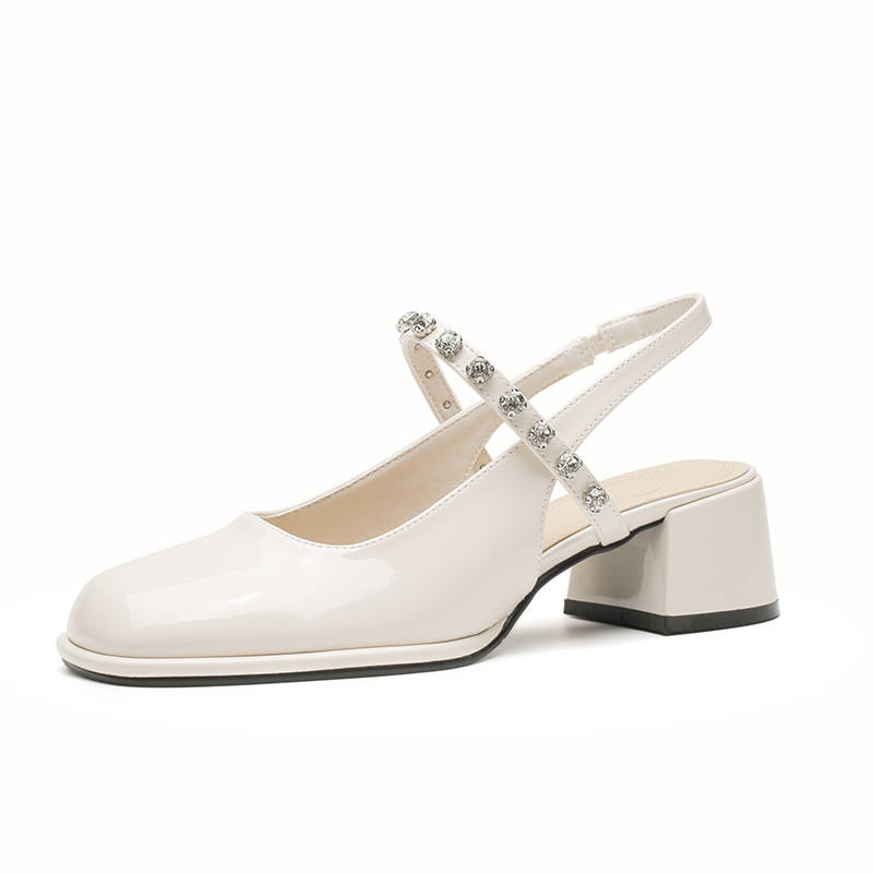 YAFEI XUANYU Patent Leather Chunky Heel Mary Jane Shoes 5CM Women's White