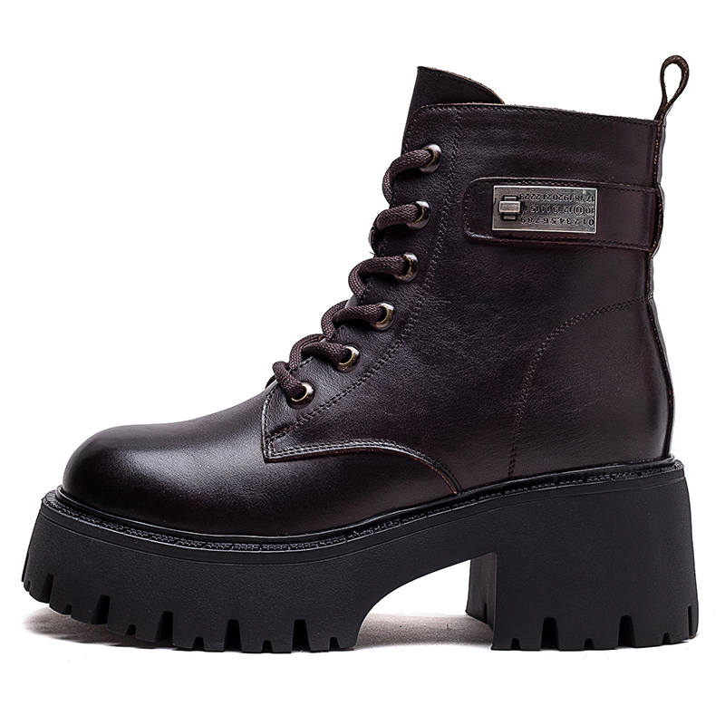 MATA Top Grain Cow Leather Short Combat Boots 7cm Women's