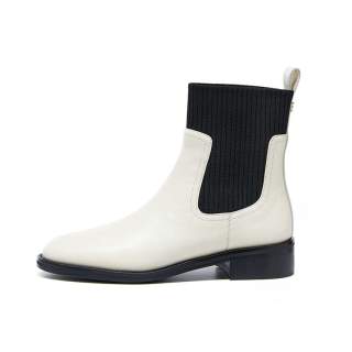 Marie Claire Top Grain Cow Leather Ankle Length Chelsea Boots 3.5cm Women's Reverse White