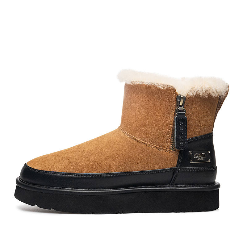 AU&MU Cow Split Leather Thermal Coverage Thermal Coverage Short Snow Boots Women's Chestnut