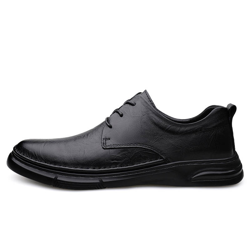 YIMINU Casual Leather Shoes Men's Low Top Black