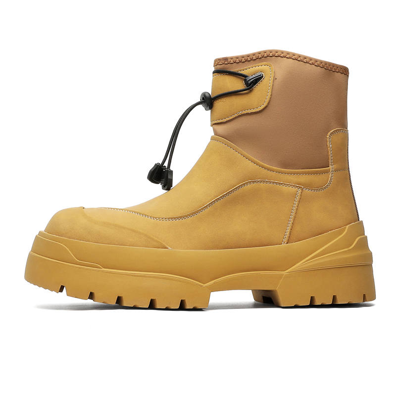 LUOMENG LUOMENG Microfiber Leather Crew Combat Boots Men's Yellow