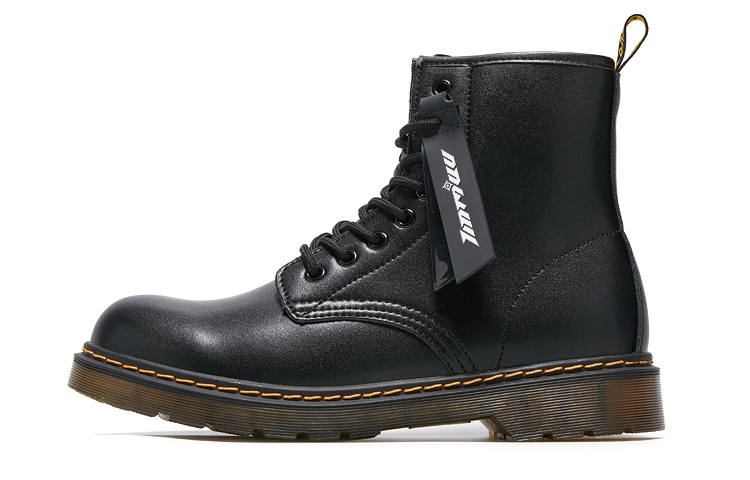 TINMUU TINMUU Cow Split Leather Crew Combat Boots Chunky Heel Unisex Scorching Thorn Black