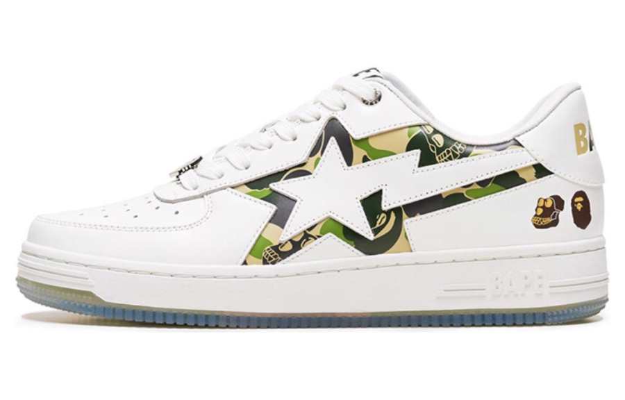 A BATHING APE Cow Leather Abrasion Resistant Low top Skateboard Shoes Men's White