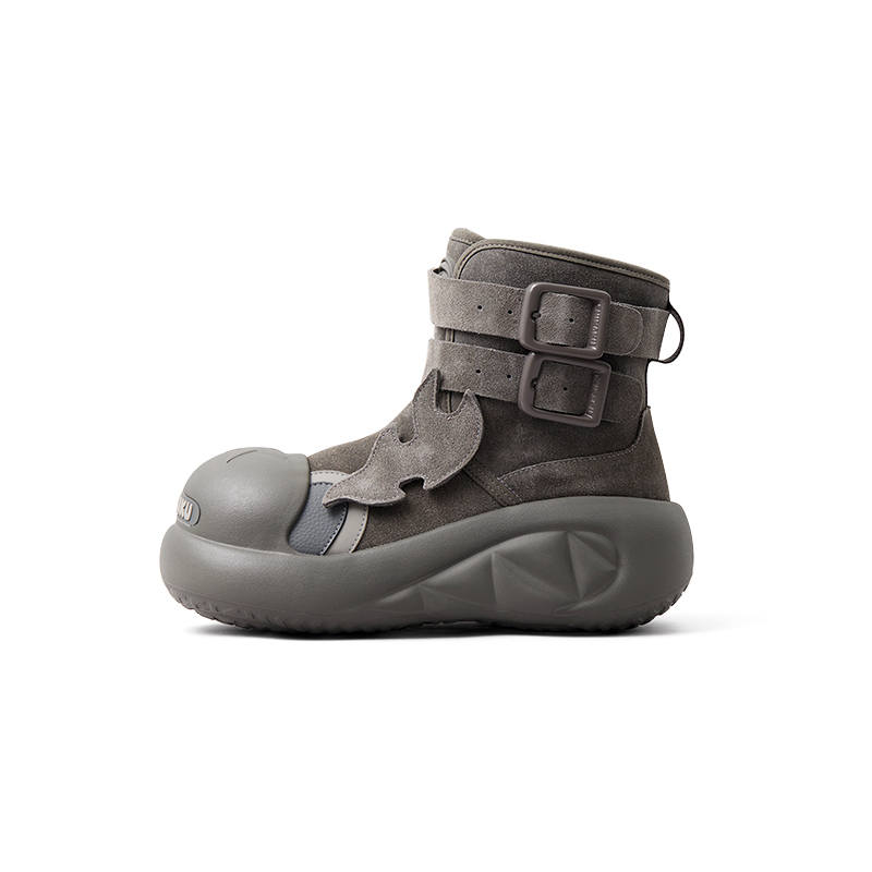 CHIKOKU Snarling Shark Large Head Fleece Lined Comfortable Platform Ankle Boots Women's Small Carbon Gray