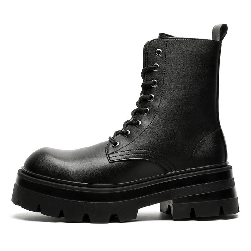 WEISHIBANGWEI WEISHIBANGWEI Microfiber Leather Short Combat Boots Men's Black