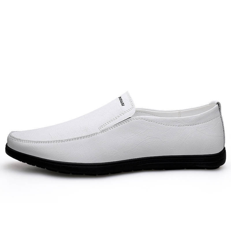 WENNAI Top Grain Cow Leather Casual Shoes Men's White