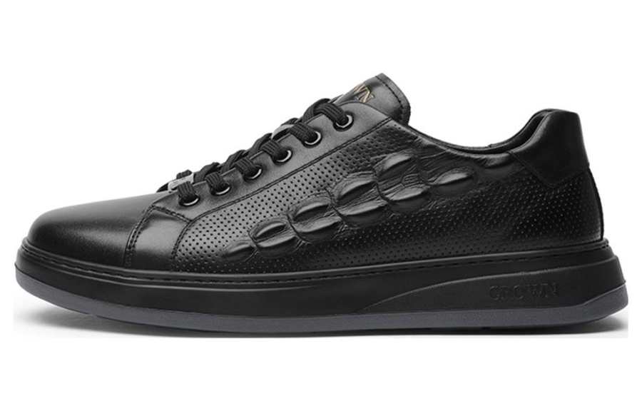 CROWN CROWN Leather Low top Skateboard Shoes Men's Black
