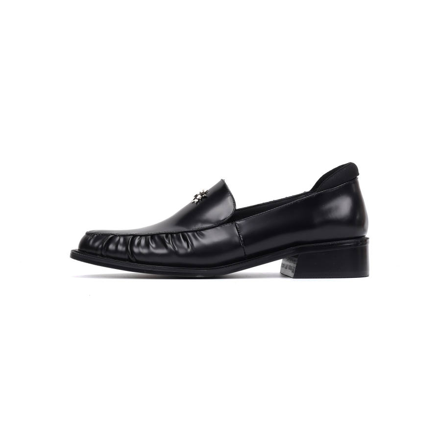Asthershop Top Grain Cow Leather Loafers Unisex Black