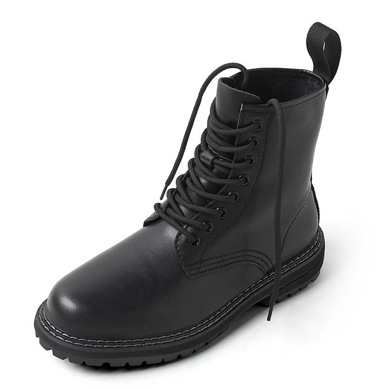 WEISHIBANGWEI WEISHIBANGWEI Cow Split Leather Short Combat Boots Men's Black