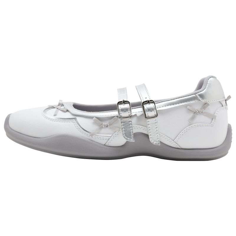 HERLOOK Garden Bowknot Flat Mary Jane Shoes Women's Silver White