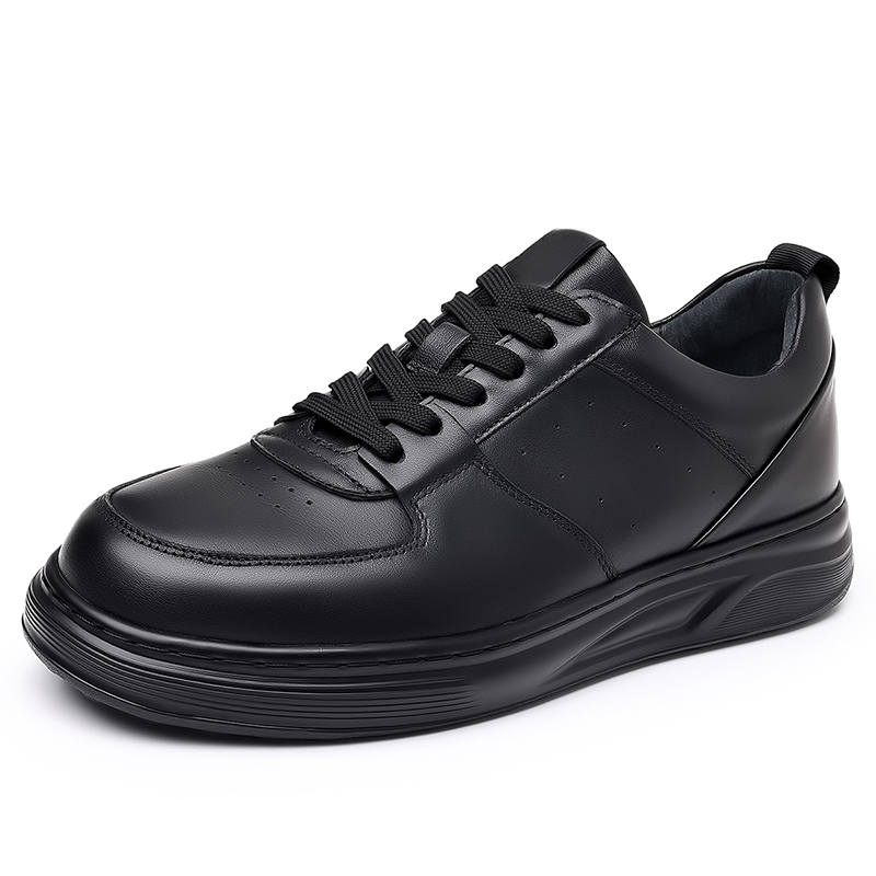 JANECO Top Grain Cow Leather Low top Skateboard Shoes Men's Black