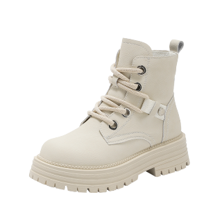 QINGZHUHU Combat Boots Women's White/Brown