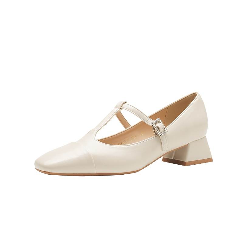 Bamiti Artistic Japanese Low Vamp Women's Shoes Brown Vintage Preppy Style Chunky Heel New Arrival