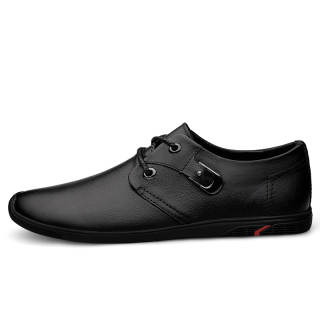 YINGLUNQISHI Top Grain Cow Leather Casual Leather Shoes Men's Black