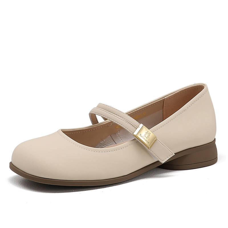 Spider King Sheepskin Chunky Heel Mary Jane Shoes Women's Ecru