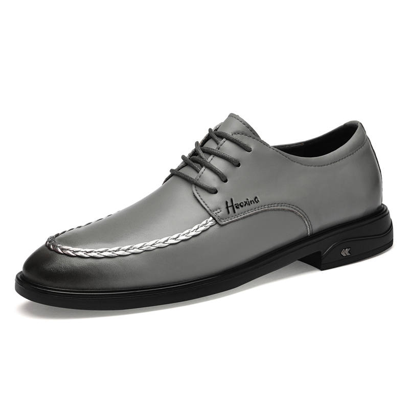 HAOXING Cow Split Leather Casual Shoes Men's Gray