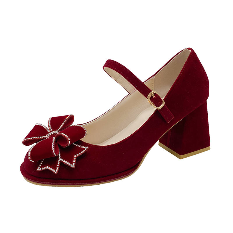 Crelinkxlat Chunky Heel Mary Jane Shoes Women's Burgundy